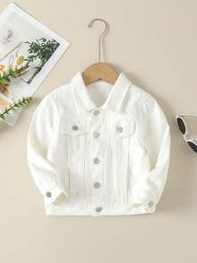 Chàng trai trẻ Đồ họa Chữ cái Chi tiết về Flap Áo khoác denim - trắng - Xem 2