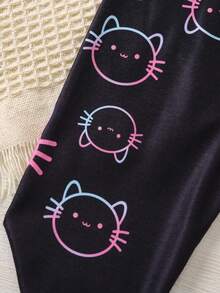 SHEIN Young Girl Cartoon Graphic Leggings - Black - View 4