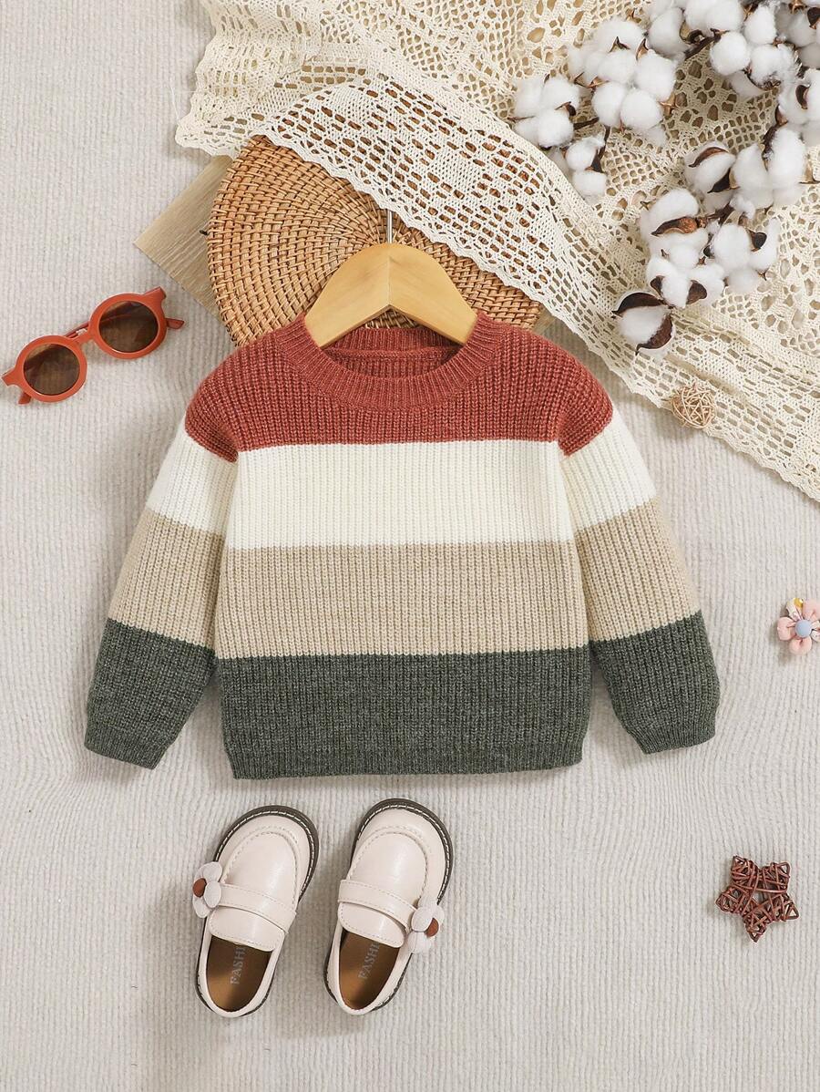 SHEIN Baby Girls Color Block Sweater - Multicolor - View 1