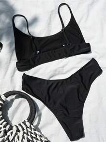 純色比基尼套裝 - 黑色 - 查看 5