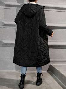 SHEIN Essnce Abrigo acolchado con capucha largo - Negro - Ver 2