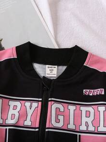 SHEIN 年輕女孩們字母圖案拉鏈開襟夾克&半身裙 - 彩色 - 查看 3