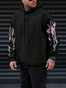 Manfinity LEGND Nam In Đồ họa Dây rút Hoodie - màu đen - Xem 4