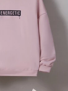 SHEIN 青少年男孩字母图案落肩卫衣 - 藕粉色 - 查看 5