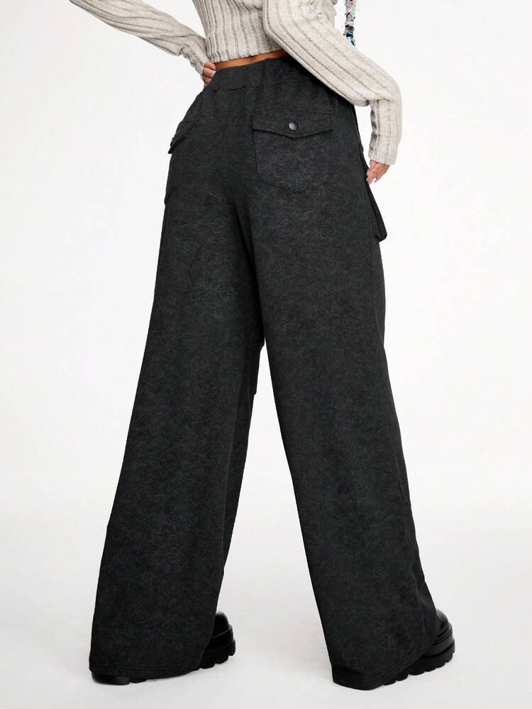 Flap Pocket Side Drawstring Waist Cargo Pants
