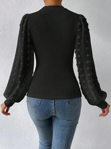 Chiquease Top de lunares de manga farol de cuello alto - Negro - Ver 2
