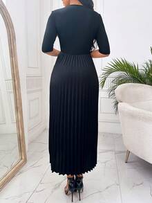 SHEIN Clasi Two Tone Pleated Hem Dress - Pink - View 2