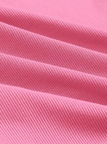 Muchica Spring Dress Square Neck Rib-Knit Crop Tee - Pink - View 3