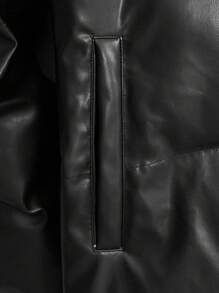Manfinity RebelGame 宽松男式拉链 PU 皮革加厚外套 - 黑色 - 查看 3