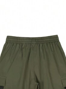 Manfinity Homme Loose Fit Men's Cargo Shorts With Flap Pockets & Drawstring Waist - Army Green - View 5