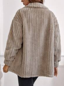 SHEIN Maternity Drop Shoulder Flap Detail Teddy Coat - Khaki - View 2