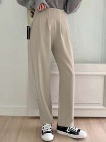 DAZY Quần ống côn màu trơn công sở thường ngày mùa thu - Màu be - Xem 8