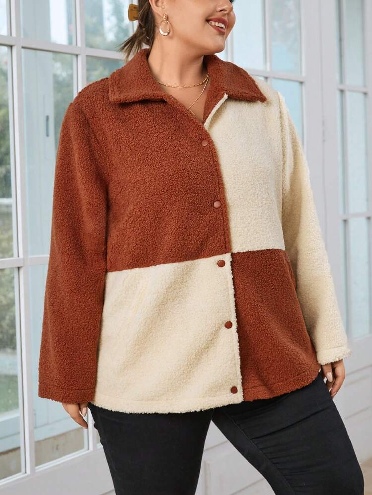 Plus Two Tone Teddy Coat