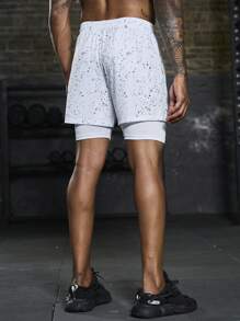 Manfinity Sport Corelite Men Letter Graphic Tie Waist 2 In 1 Sports Shorts With Phone Pocket, White Shorts - White - View 2