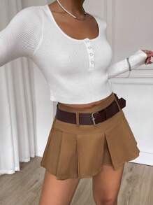 Chiquease Suéter de punto con botones a media altura para otoño e invierno - Blanco - Ver 5