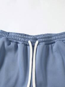 Manfinity Homme 鬆身男士運動長褲,十字印花和束口腰帶設計 - 霧霾藍 - 查看 6