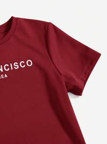 SHEIN Leap Crew Tween Boy Letter Graphic 2pcs Top & 1pc Shorts & 1pc Sweatpants - Burgundy - View 6