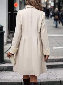 SHEIN LUNE Lapel Neck Double Breasted Overcoat Fall Winter Cloth For Women - Apricot - View 2