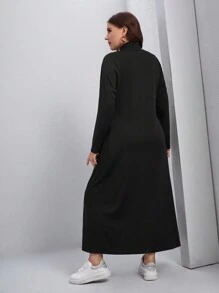 Mulvari Plus Colorblock High Neck Dress - Khaki - View 2