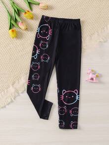 SHEIN Young Girl Cartoon Graphic Leggings - Black - View 1
