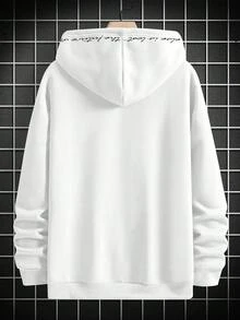 Manfinity Homme Loose Men's Letter Graphic Hoodie With Kangaroo Pocket And Drawstring - White - View 2