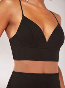 Hauture Contrast Sheer Mesh Panel Bodycon Cami Dress - Black - View 3