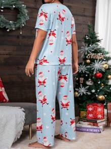 Plus Christmas Print PJ Set - Baby Blue - View 3