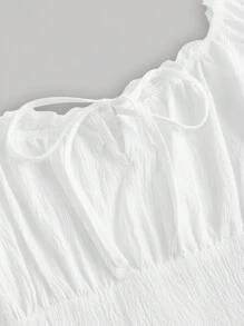 SHEIN MOD Solid Tie Front Milkmaid Dress,White Graduation Dress