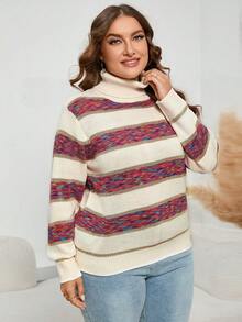 SHEIN LUNE Plus Space Dye Turtleneck Sweater - Multicolor - View 5