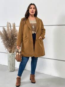 EMERY ROSE Plus Áo khoác cổ có ve áo một bên ngực - Màu Khaki - Xem 4