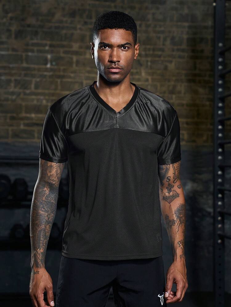 Men V Neckline Sports Tee Workout Tops 6-Piece Set