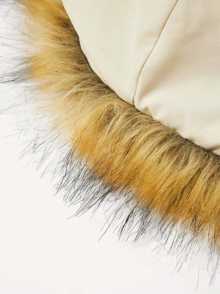 Baby Girl Two Tone Fuzzy Trim Hooded Coat