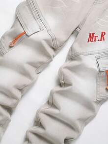 Tween Boy Letter Graphic Flap Pocket Cargo Jeans - Grey - View 5