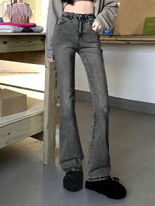 黑色休闲春季靴型牛仔裤 - 黑色 - 查看 5