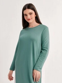 Seusyu 大碼兩色T恤洋裝 - 綠色 - 查看 6