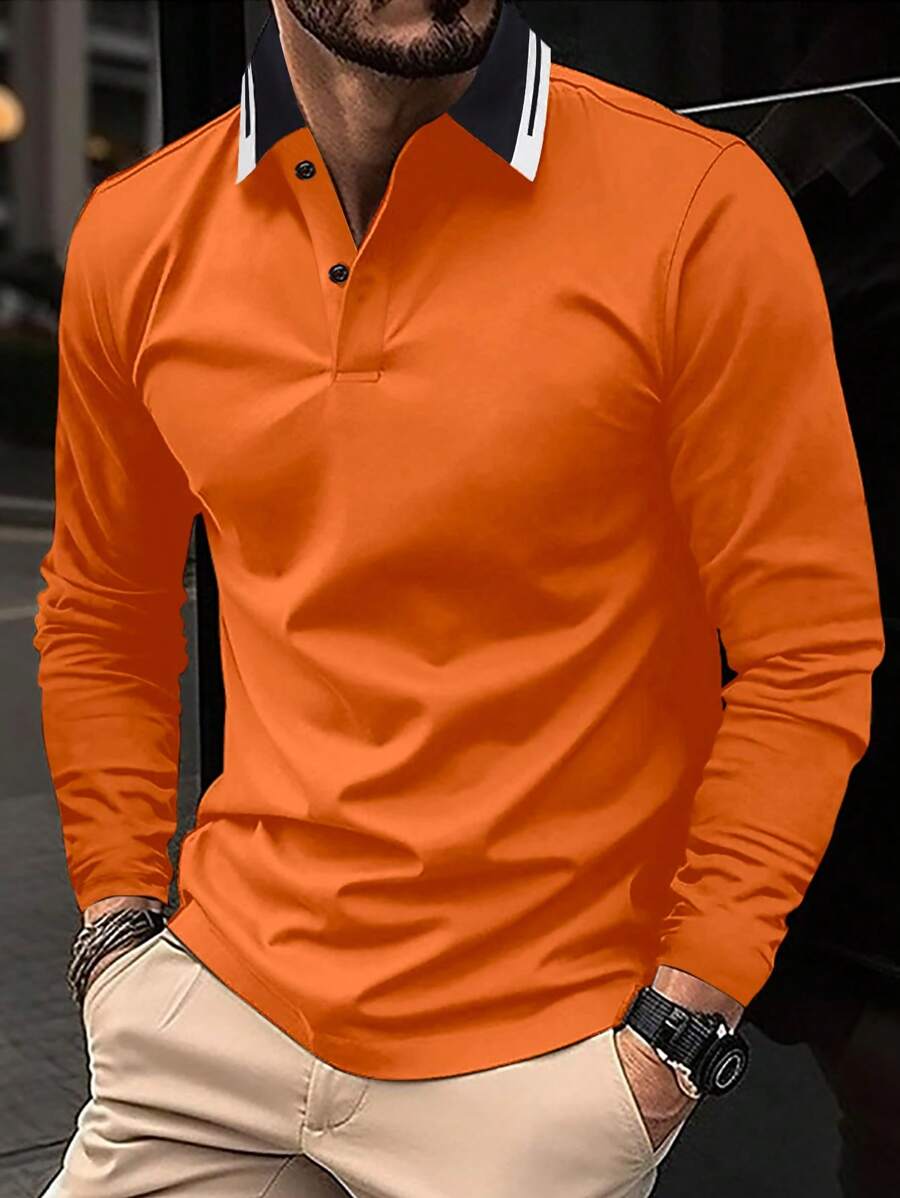 Manfinity Homme 男士拼接領POLO衫 - 橘色 - 查看 1