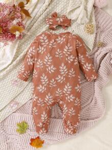 女嬰樹葉印花荷葉邊連身褲和頭巾 - 彩色 - 查看 2