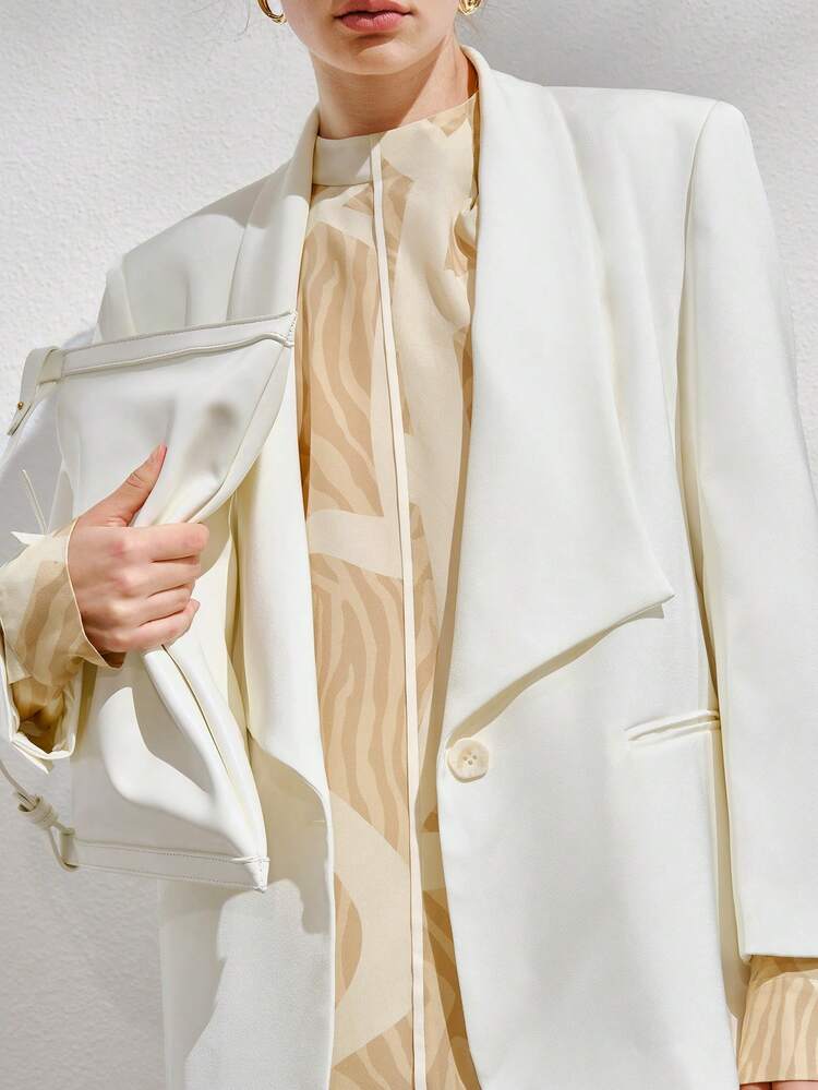 Solid Waterfall Collar Single Button Blazer