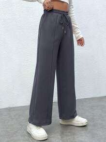 SHEIN PETITE 抽繩腰闊腿運動褲