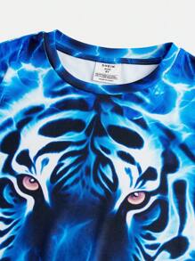 SHEIN Tween Boy Tiger Print Tee & Pants Snug Fit PJ Set - Multicolor - View 11