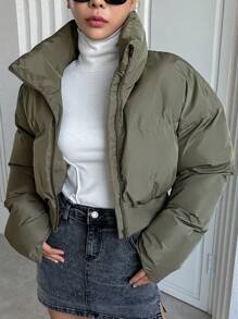 DAZY Áo khoác đệm hở vai có khóa kéo - màu xanh lá - Xem 1
