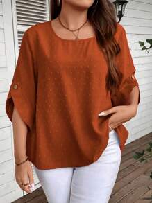 EMERY ROSE Plus Swiss Dot  Summer Shirts Blouse - Brown - View 1