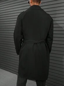 Manfinity Homme 寬鬆版型的男士雙排扣束腰風衣 - 黑色 - 查看 2