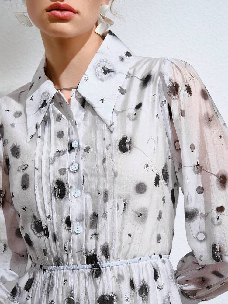 Allover Print Button Front Shirt Dress