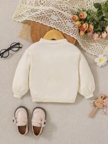 SHEIN 女嬰花卉貼片鈕扣正面開衫 - 杏色 - 查看 2