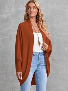 EMERY ROSE Batwing Sleeve Rib-knit Open Front Coat - Orange - View 5