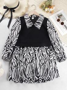 Teen Girl Zebra Striped Print 2 In 1 Dress - Black - View 1