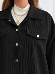 SHEIN Frenchy Plus Barnfit Flap Detail Drop Shoulder Jacket - Black - View 4