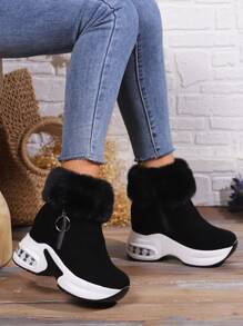 Women Thick Sole Insulated Snow Boots, New 2024 Winter Non-Slip Platform Heeled Short Boots With Thermal Lined - Black - View 1