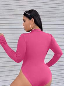 SHEIN EZwear Hơn Một nửa khóa kéo Áo phông vừa vặn - Màu Hồng Tươi - Xem 2